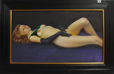 Reclining Nude Woman with Gloves by Piran Bishop - Auction record, sale price, and art valuation. Compare with similar artists and explore comparable artworks.