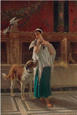 Fanciulla romana con colomba e cane