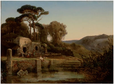 Paesaggio con rovine antiche, pastori e gregge - 1840