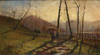 La raccolta della legna - 1887 by Achille Tominetti - Auction record, sale price, and art valuation. Compare with similar artists and explore comparable artworks.