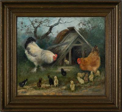 Sample artwork by Mary B Leisz (1876 - 1931), known for nocturnal landscapes, rural scenes, barnyard chickens - View similar artists and auction records
