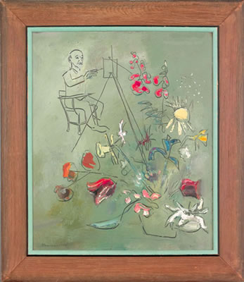 Portrait of Sterling Strauser: Self portrait of the artist painting a still life