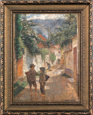 Street scene with two young boys