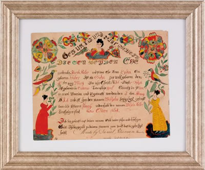 Fraktur birth certificate dated 1834 for Wilhelm Keller