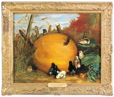 Chicks in the Pumpkin Patch by Ben Austrian - Auction record, sale price, and art valuation. Compare with similar artists and explore comparable artworks.