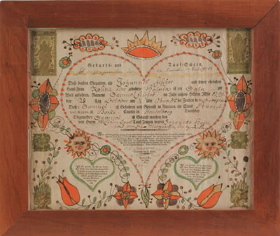 Fraktur birth certificate for Samuel Filcher, b. 1799
