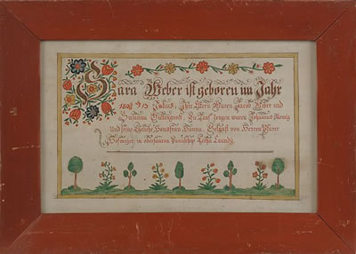 Fraktur, inscribed Sara Weber, Upper Saucon Township, 1806 by Durs Rudy - Auction record, sale price, and art valuation. Compare with similar artists and explore comparable artworks.