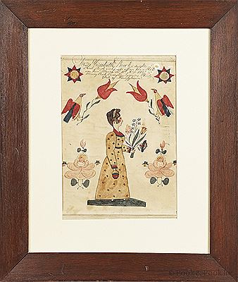 Certificate, done for Elizabeth Buck, 1827, Lycoming County by Henry Young - Auction record, sale price, and art valuation. Compare with similar artists and explore comparable artworks.