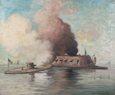 THE MONITOR AND THE MERRIMACK - BATTLE OF HAMPTON ROADS, MARCH 9, 1862
