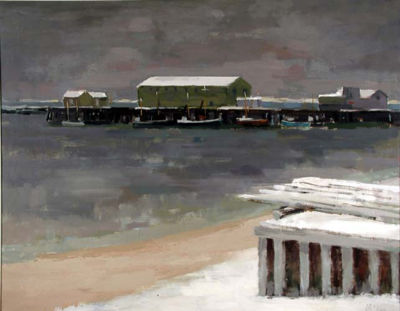 Provincetown Winter Waterfront by Bruce McKain - Auction record, sale price, and art valuation. Compare with similar artists and explore comparable artworks.