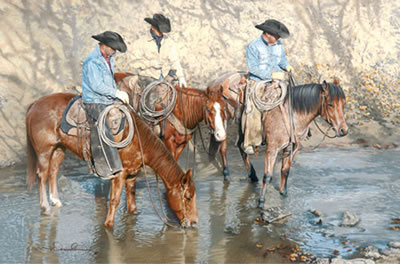 Sample artwork by Mikel Donahue (Born 1956), known for western painting - View similar artists and auction records