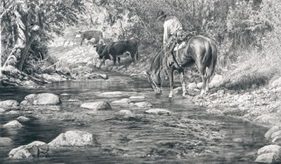 Sample artwork by Robert "Shoofly" Shufelt (Born 1935), known for western scene pencil drawings-cowboys - View similar artists and auction records