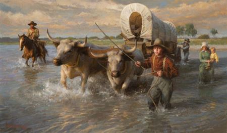 Crossing the Cheyenne River, Summer 1850 by Morgan Weistling - Auction record, sale price, and art valuation. Compare with similar artists and explore comparable artworks.