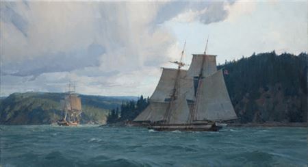 Vincennes and Porpoise arriving at Port Discovery, May 2nd 1841
