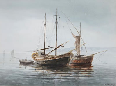 Fishing boats by Konstantinos Sofianopoulos - Auction record, sale price, and art valuation. Compare with similar artists and explore comparable artworks.