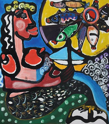 Sample artwork by Loizos Sergiou (Born 1951), known for abstract figure painting - View similar artists and auction records