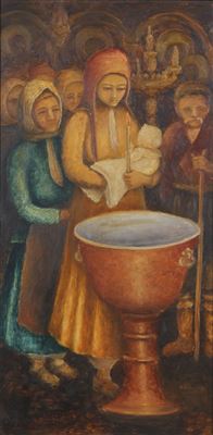 Sample artwork by Themistoklis Fotiadis (Born 1926), known for self-taught peasant figure painting - View similar artists and auction records