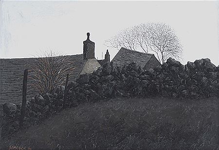Roofs, tree and stone wall