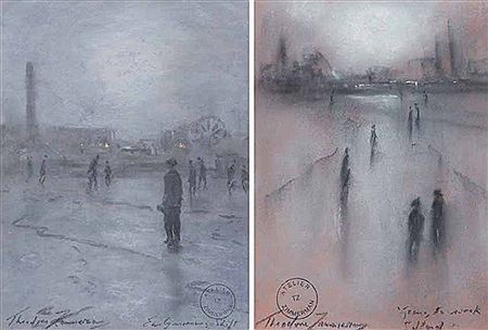Miners - Going to the Pit Head for the Early Morning Shift" and "Going to Work, Salford" by Theodore Zimmerman - Auction record, sale price, and art valuation. Compare with similar artists and explore comparable artworks.