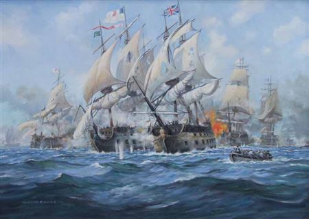 Maritime battle scene by Roland Davies - Auction record, sale price, and art valuation. Compare with similar artists and explore comparable artworks.