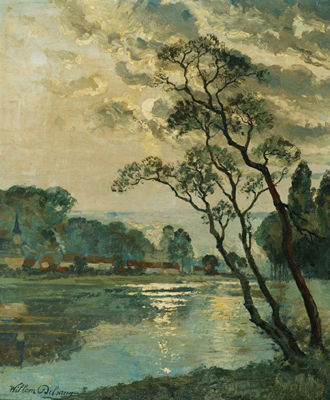 River and trees with church in the distance by Willem Delsaux - Auction record, sale price, and art valuation. Compare with similar artists and explore comparable artworks.