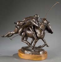Two polo players on horses in active competition
