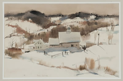 Winter landscape with house