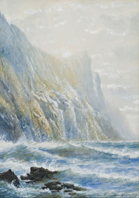 Waves crashing against cliffs