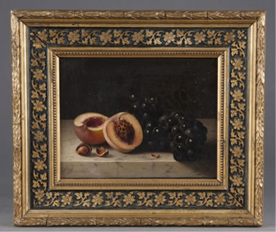 Still life with peaches and grapes