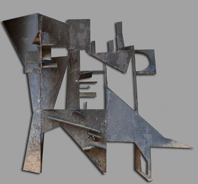 Cubist cast iron sculpture