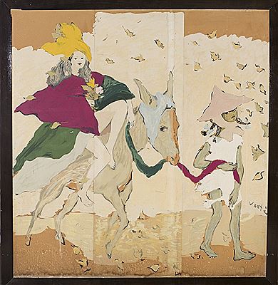 Lady on horse with attendent