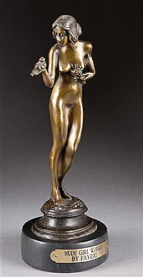 A nude girl with a bird.