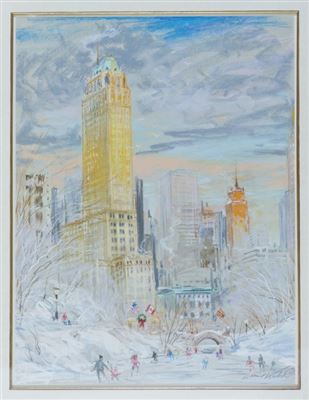 Central Park in winter with ice skaters