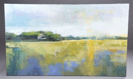 Oasis. Landscape with house in background