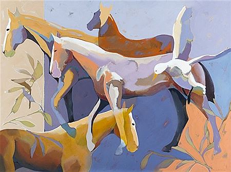 Scene of horses and flying goose