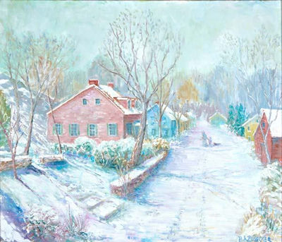 Pink House in Winter (Lumberville) by Paul Pusecker - Auction record, sale price, and art valuation. Compare with similar artists and explore comparable artworks.