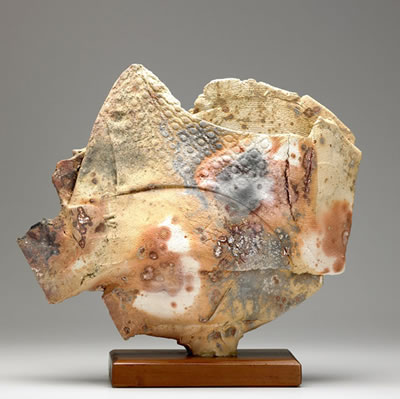 Handbuilt raku-fired ceramic pedestal piece, 1988