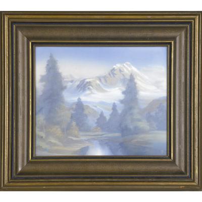 Snowy Rocky Mountains scene with creek