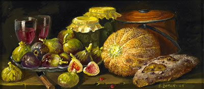 Two works of art: Wine Glasses and Figs AND Watermelon and Radishes by Sondra Lipton - Auction record, sale price, and art valuation. Compare with similar artists and explore comparable artworks.