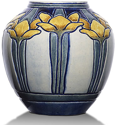 Glazed vase with crocuses