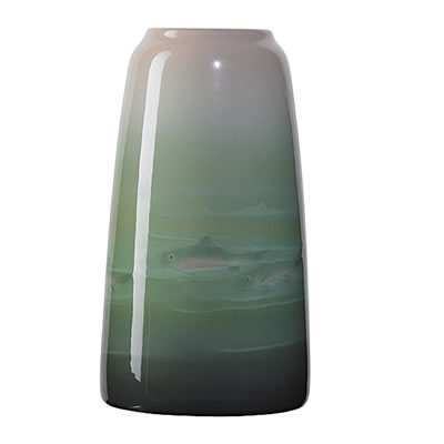 Iris glaze vase with fish