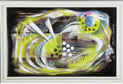 Large untitled vitreous enamel on metal panel with branches on abstract ground (framed), Ohio, 1940s by Edward Winter - Auction record, sale price, and art valuation. Compare with similar artists and explore comparable artworks.
