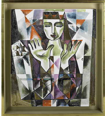 Large vitreous enamel on metal with queen (framed), Ohio, 1950s