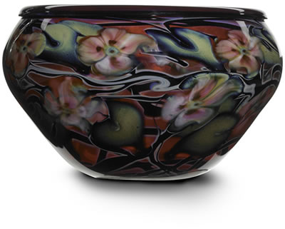 Large Multi-Flora bowl in ruby with pink florals and iridescent interior by Charles Lotton - Auction record, sale price, and art valuation. Compare with similar artists and explore comparable artworks.
