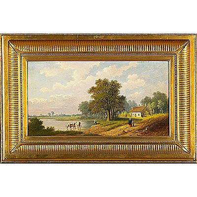 Figures and cattle by water