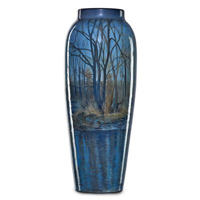 Exceptional and large Iris Glaze vase decorated with winter landscape by Carl Schmidt - Auction record, sale price, and art valuation. Compare with similar artists and explore comparable artworks.