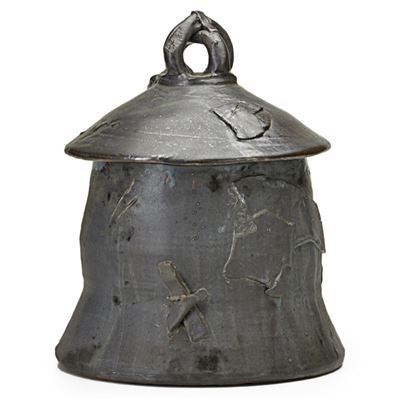 "Ashanti" reduction-fired stoneware lidded vessel, gunmetal and verdigris glaze, Alfred, NY by Robert Chapman Turner - Auction record, sale price, and art valuation. Compare with similar artists and explore comparable artworks.