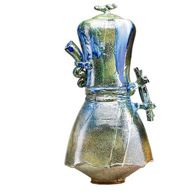 Tall and exceptional salt-glazed stoneware covered vessel, rare crystalline glaze, Arizona