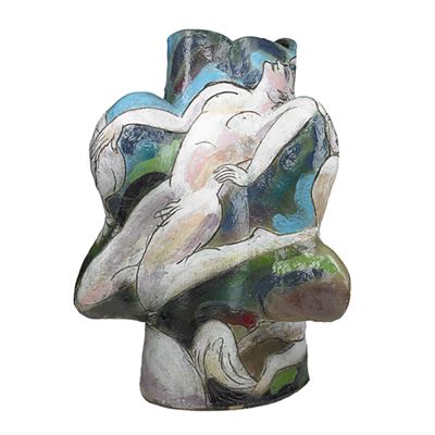 Massive three-sided glazed stoneware sculpture