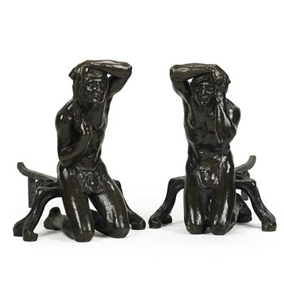 Two bronze andirons